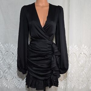 Black Long Sleeve Express Mini Ruffle Dress Sz 8 NWT